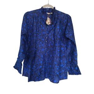 Injiri Folklore 70 Smocked Silk Floral Blouse Top Size Small NWT